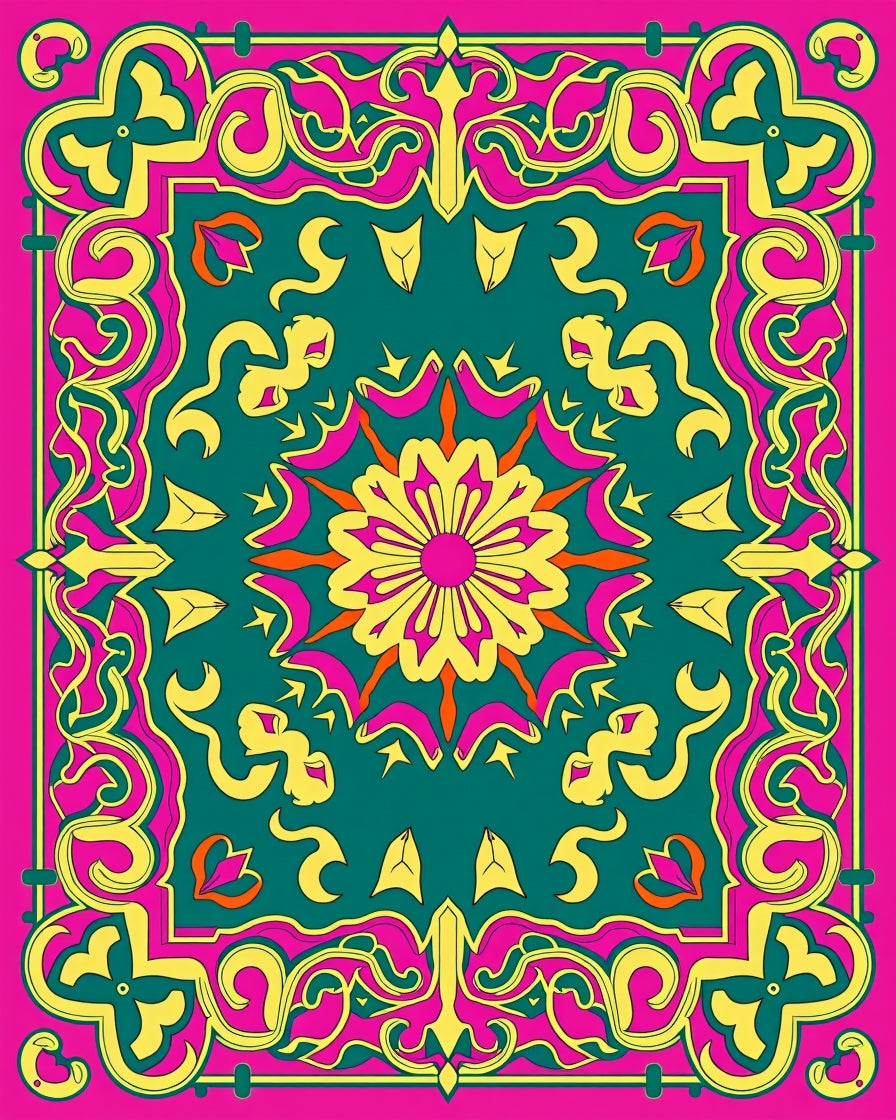 Vibrant Floral Medallion Graphic Design Rug