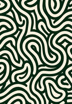 Curved Dark Green Cream Pattern Rug