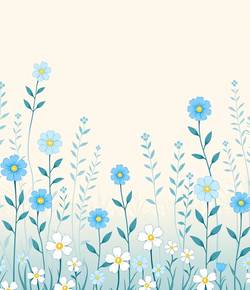 Delicate Blue White Floral Field Rug
