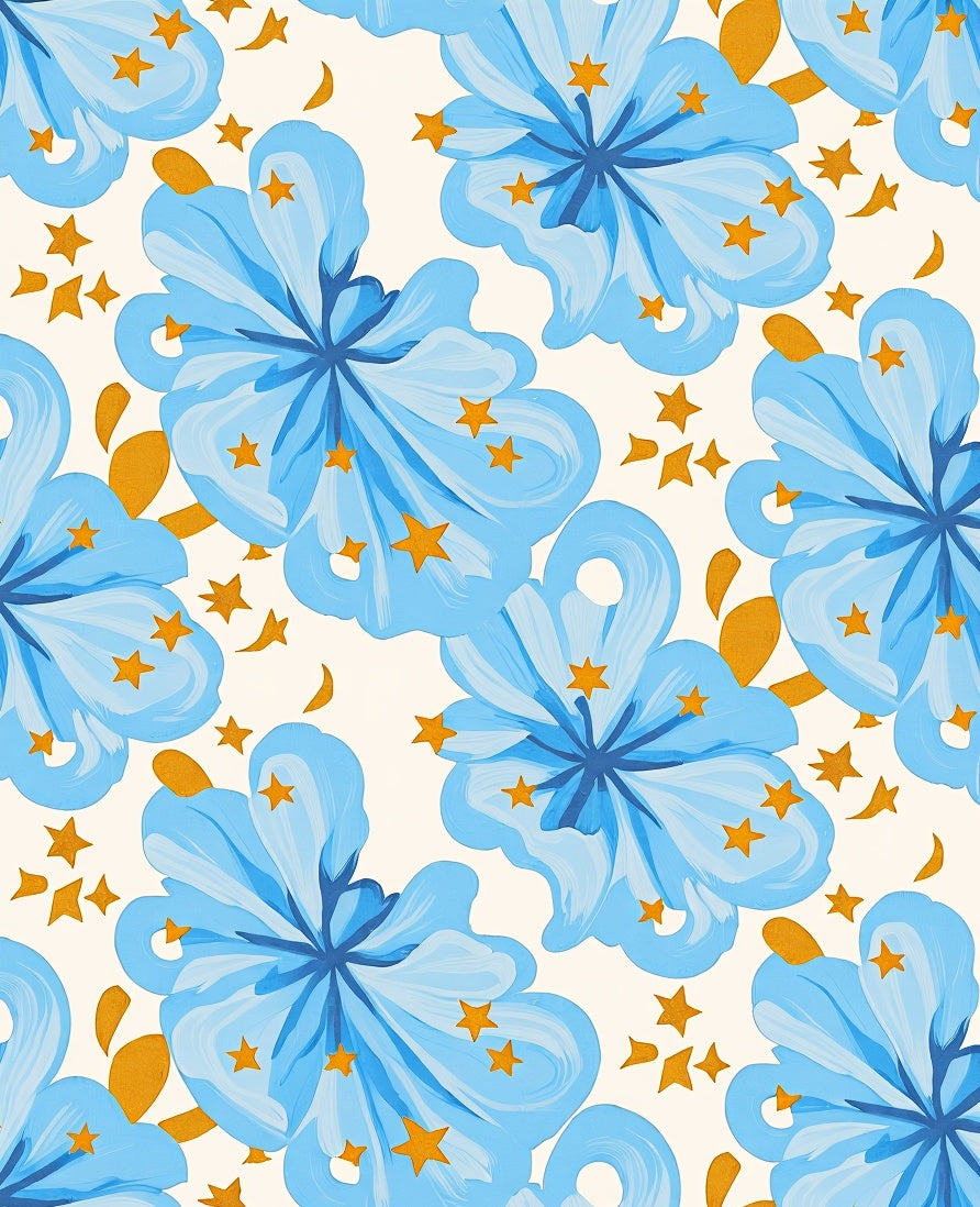 Blue Floral Star Pattern Rug