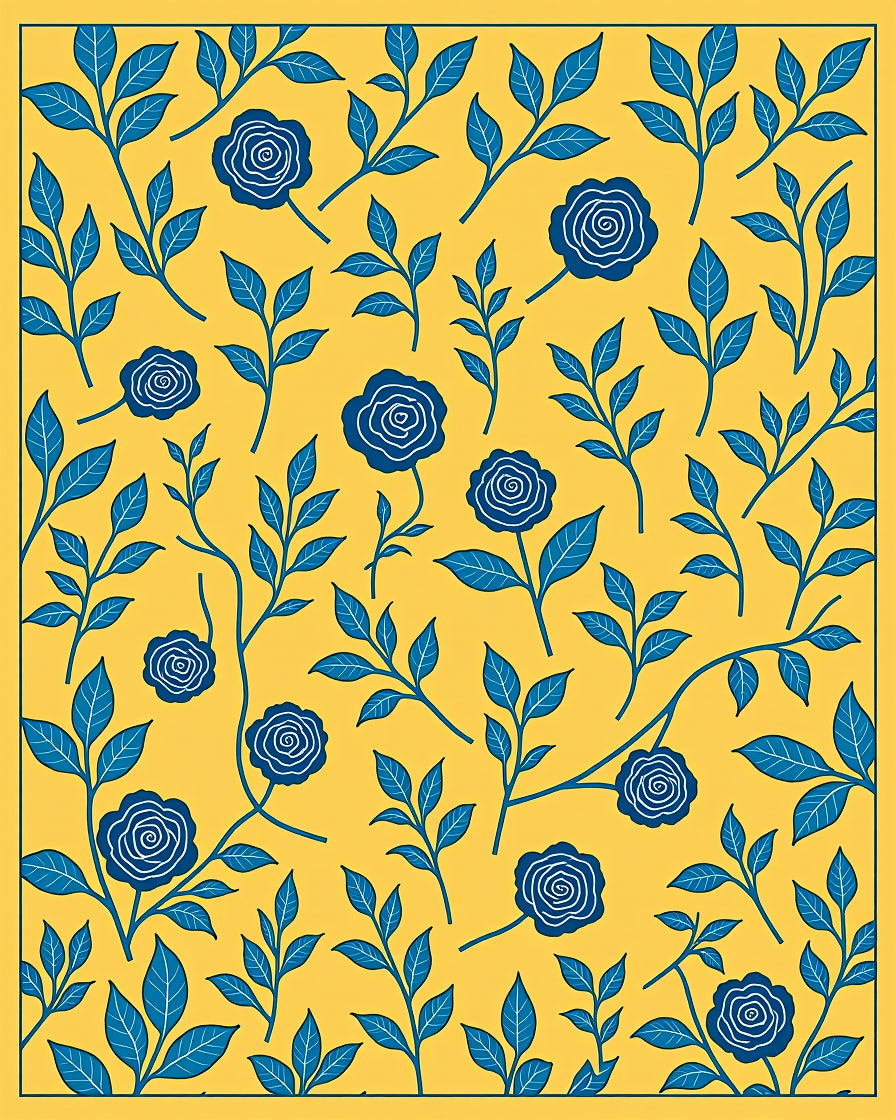 Yellow Blue Floral Pattern Rug