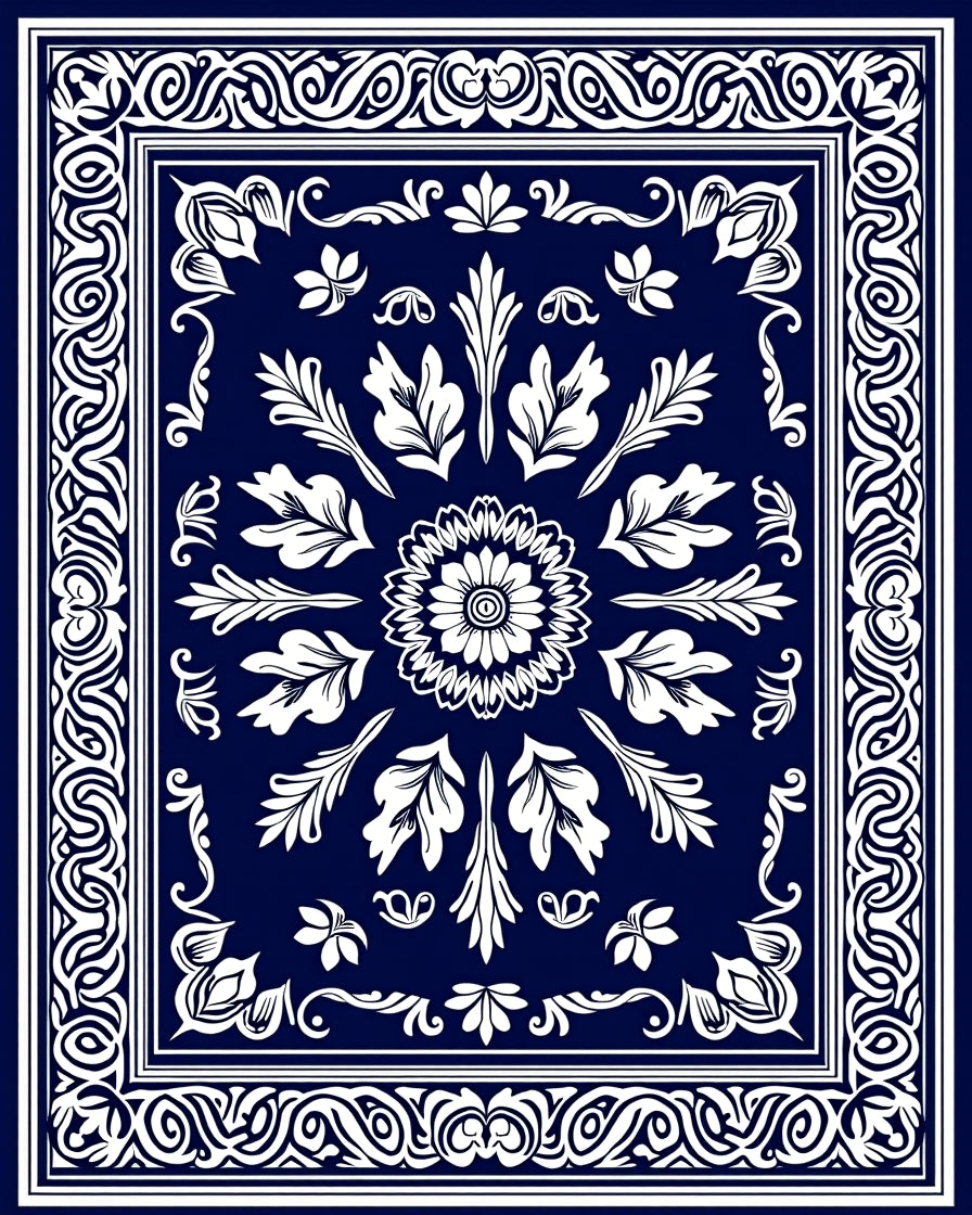 Classic Floral Medallion Indigo Design Rug