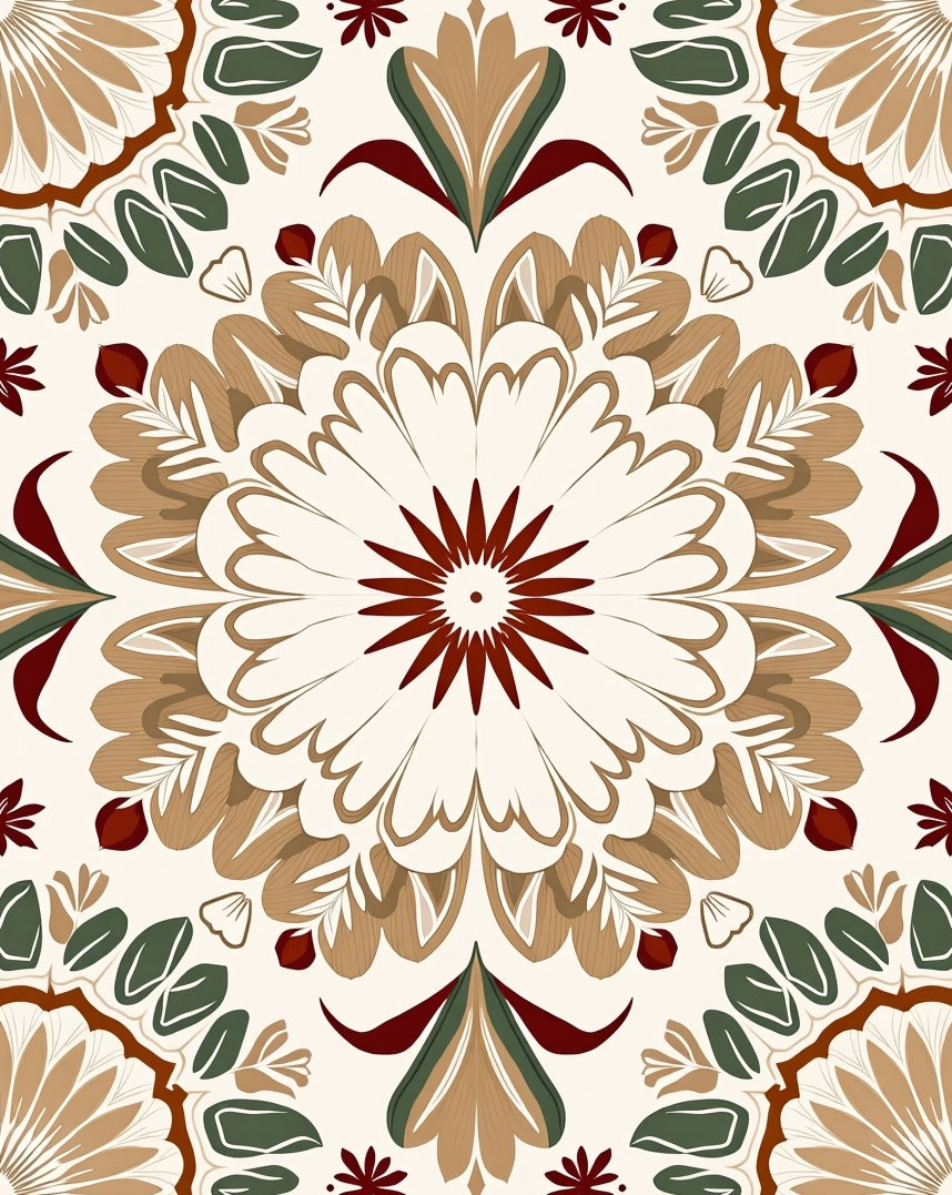 Floral Mandala Pattern With Earthy Tones Rug