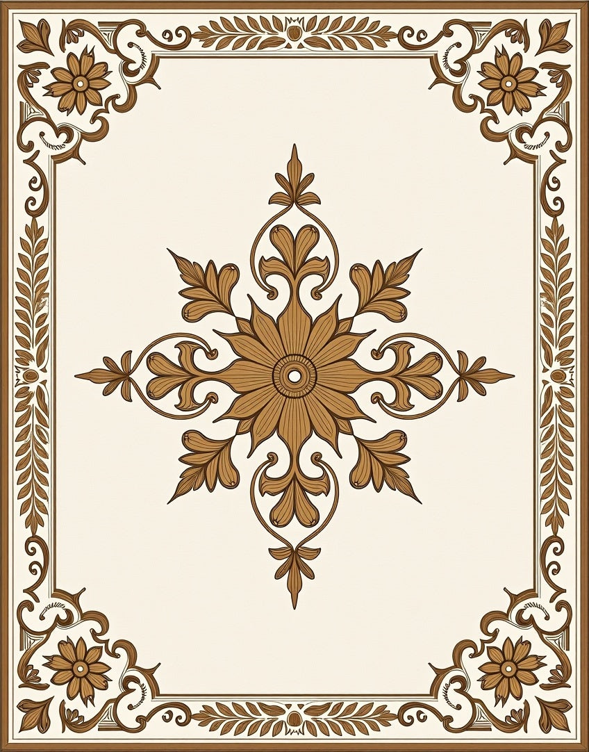 Ornate Floral Medallion Border Rug