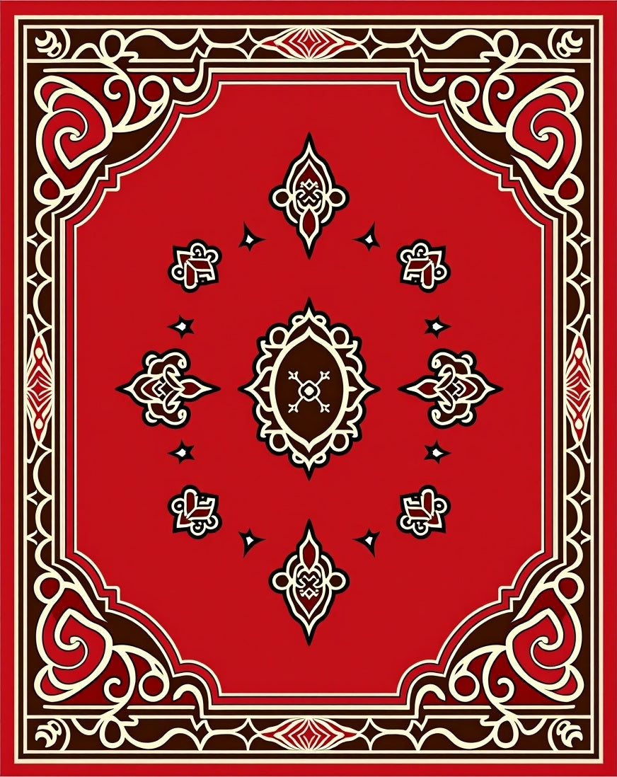 Lively Red Abstract Scrolling Floral Rug