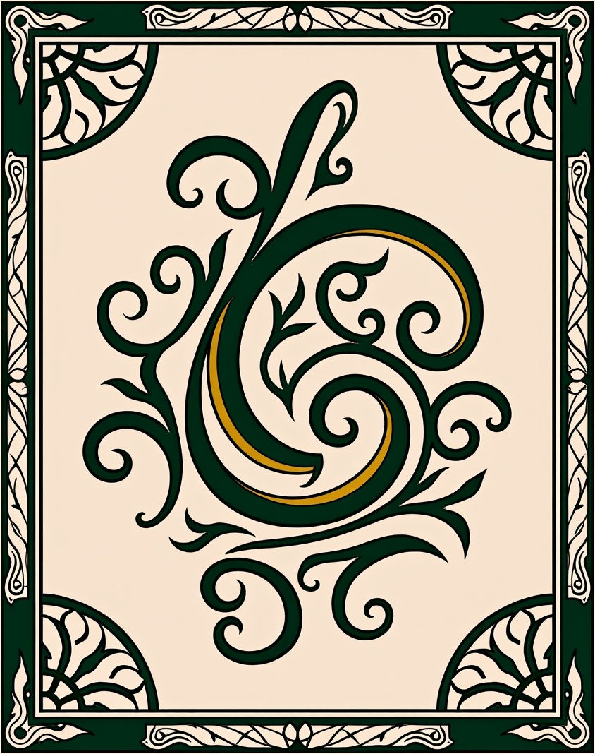 Ornate Green Gold Swirl Design Rug