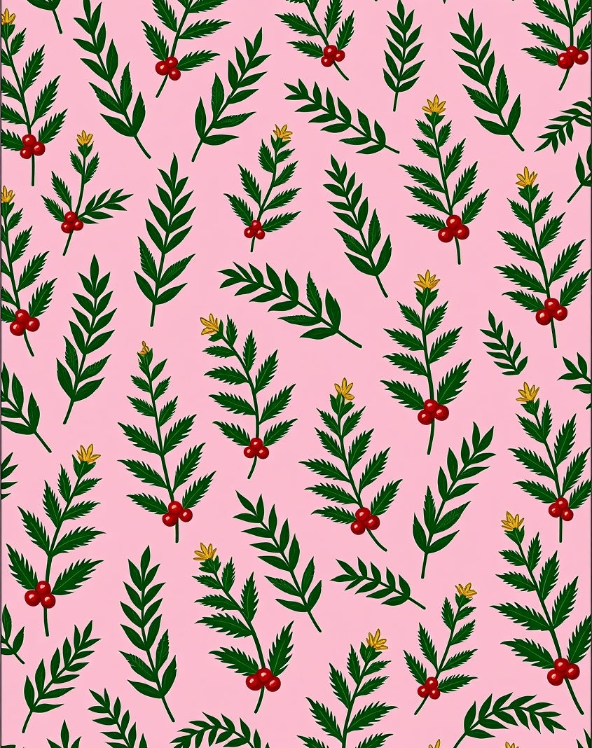 Pink Green Berry Branch Foliage Harmony Rug