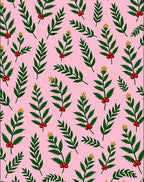 Pink Green Berry Branch Foliage Harmony Rug