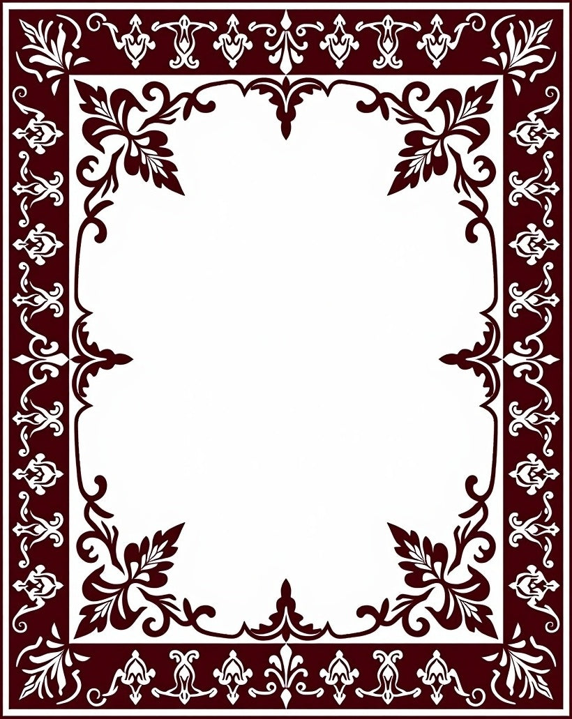 Rich Dark Red Ornate Scroll Border Rug
