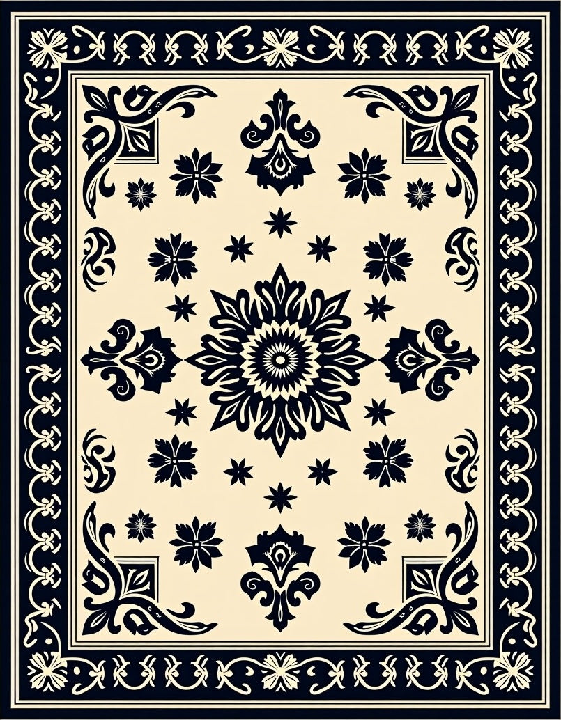 Elegant Black Floral Medallion Rug