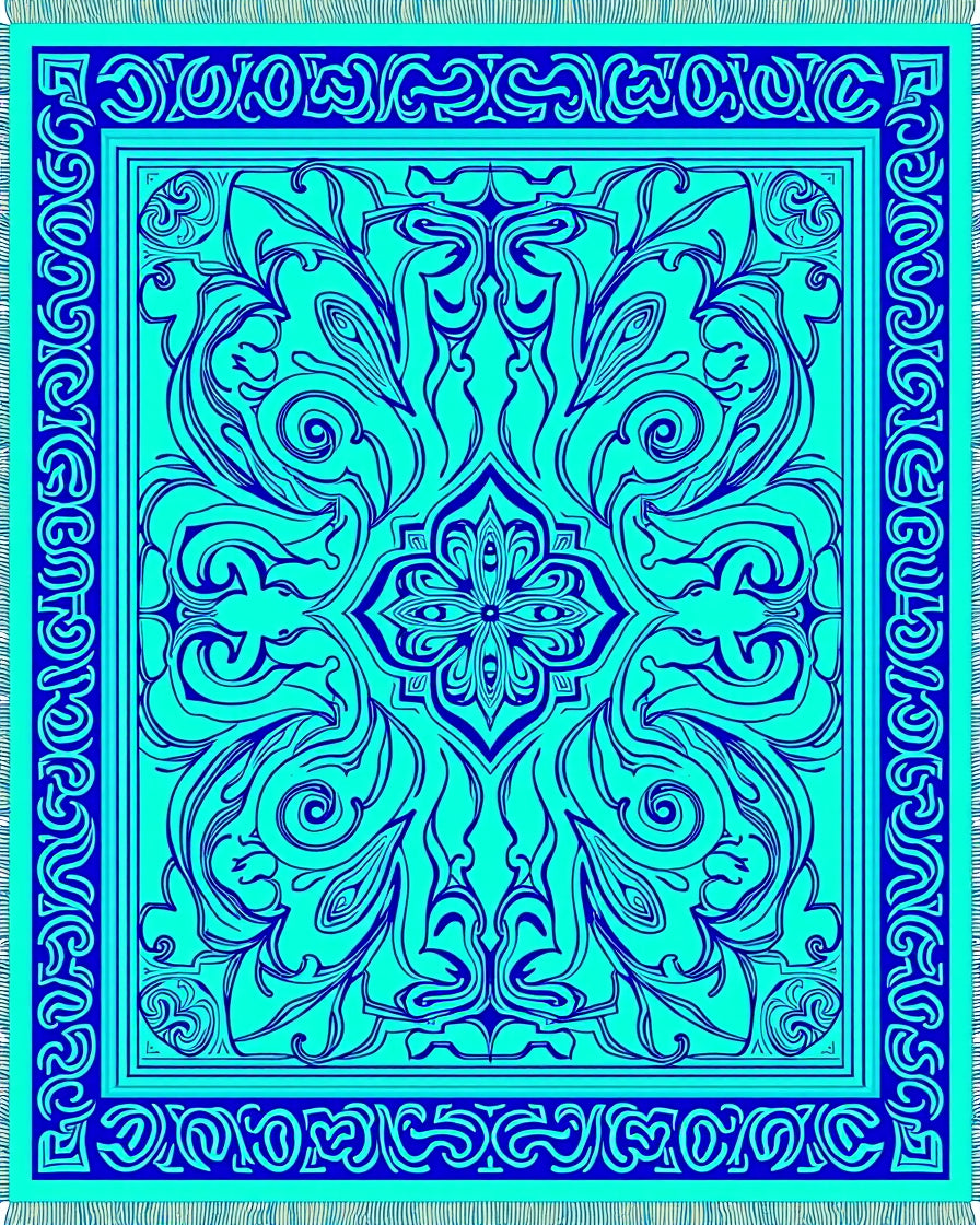 Intricate Cyan Floral Art Deco Rug