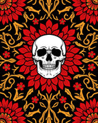 Red Floral Skull Pattern Rug