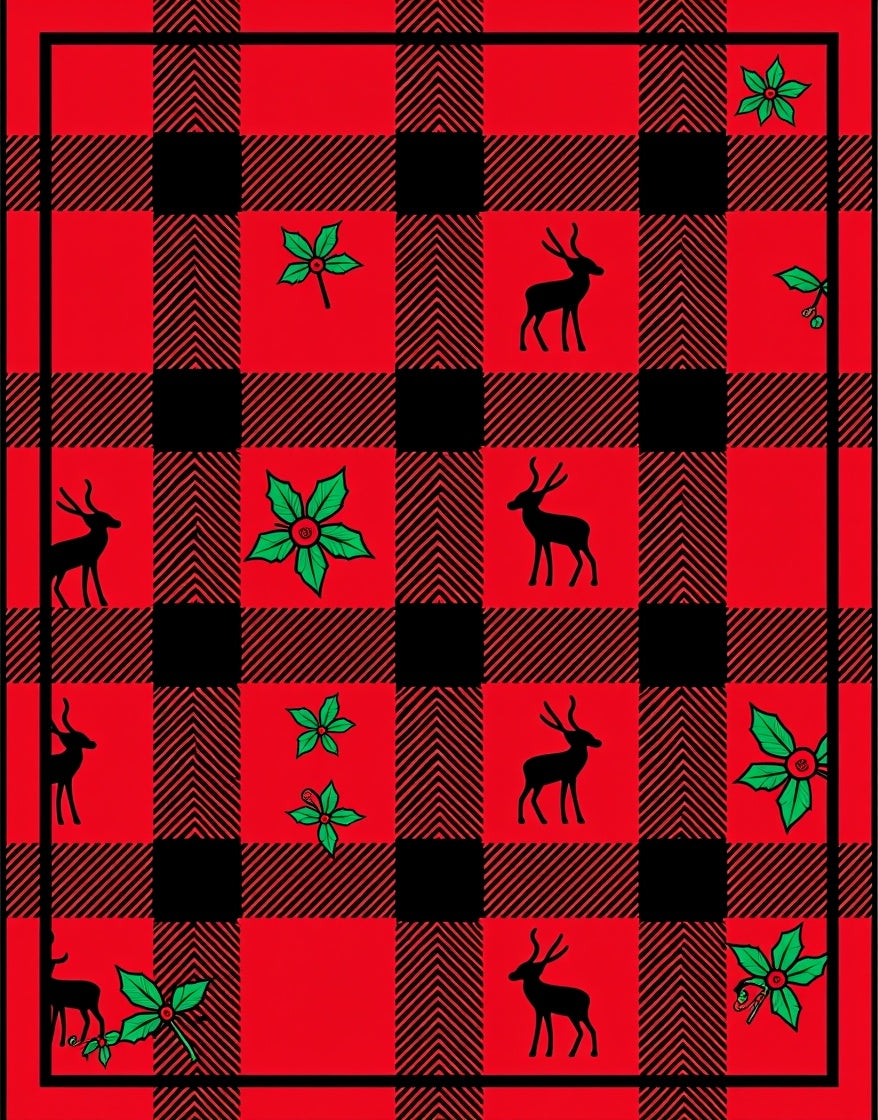 Red Black Buffalo Deer Pattern Rug