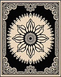 Black and Cream Floral Medallion Centerpiece Rug
