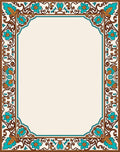 Turquoise Floral Scrollwork Border Design Rug