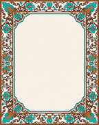 Turquoise Floral Scrollwork Border Design Rug