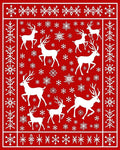 Red Reindeer Snowflake Folk Art Rug