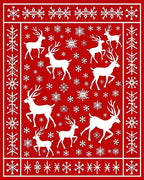 Red Reindeer Snowflake Folk Art Rug