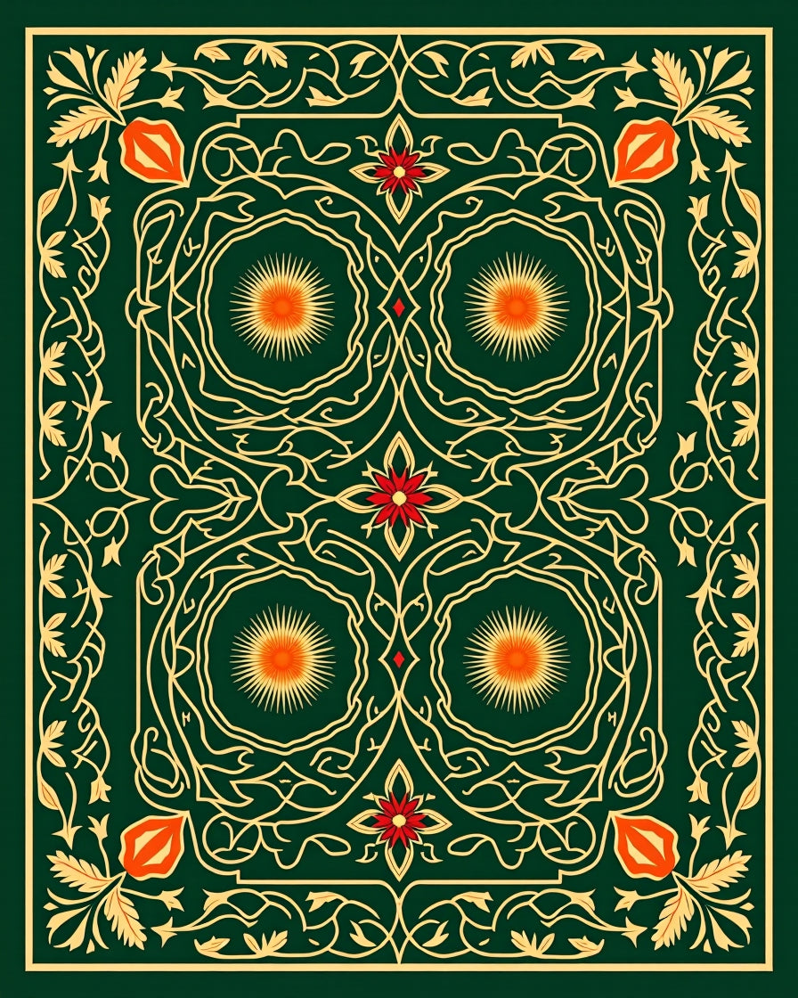 Ornate Floral Sunburst Pattern Rug