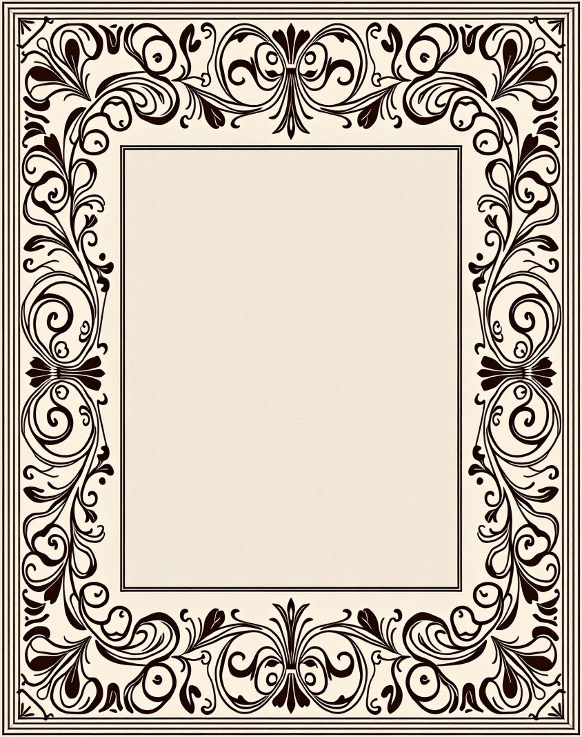 Ornate Floral Scroll Border Design Rug