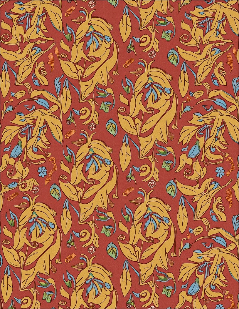 Art Nouveau Yellow Floral Pattern Rug