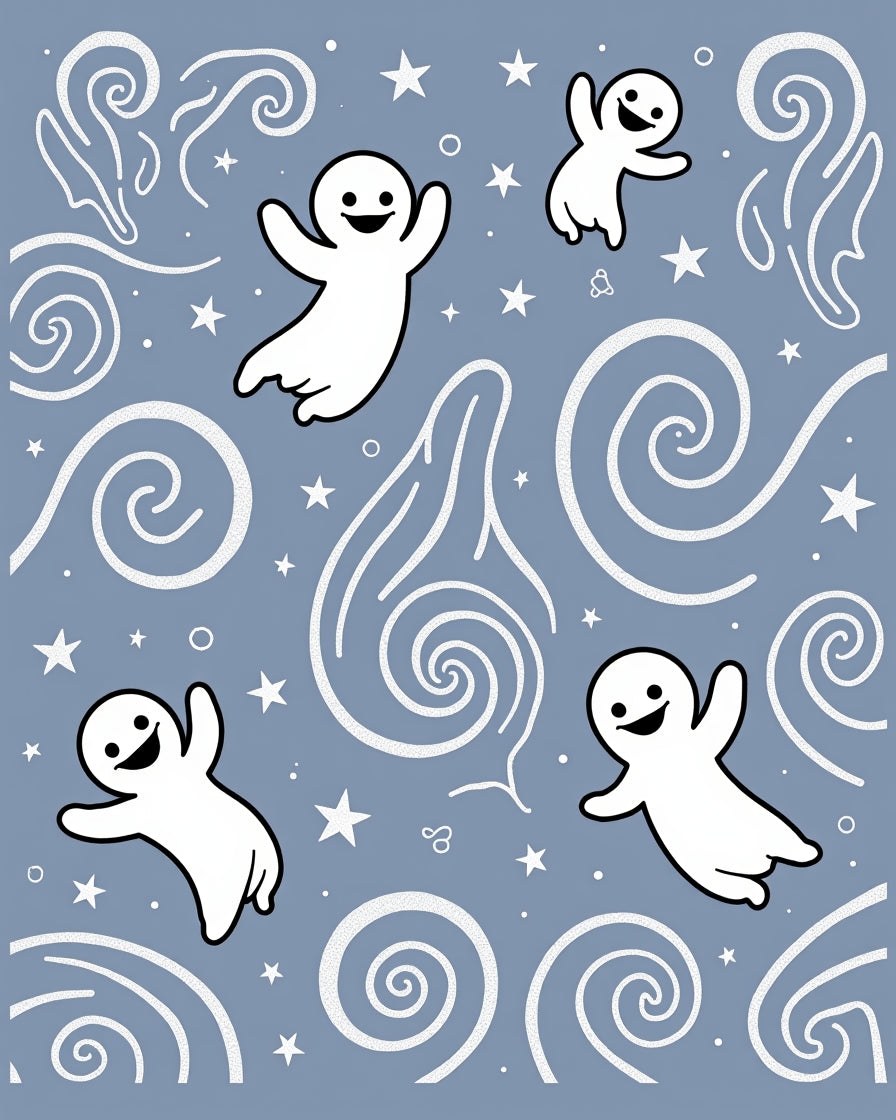 Playful Ghost Star Swirl Pattern Rug