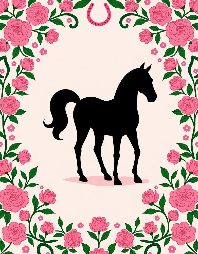 Pink Rose Floral Silhouette Horse Rug