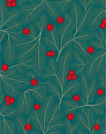 Deep Teal Red Berry Evergreen Foliage Rug