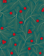 Deep Teal Red Berry Evergreen Foliage Rug