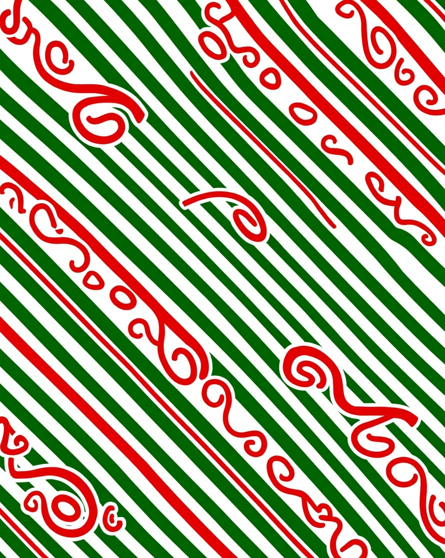 Red Swirl Green Stripe Diagonal Rug