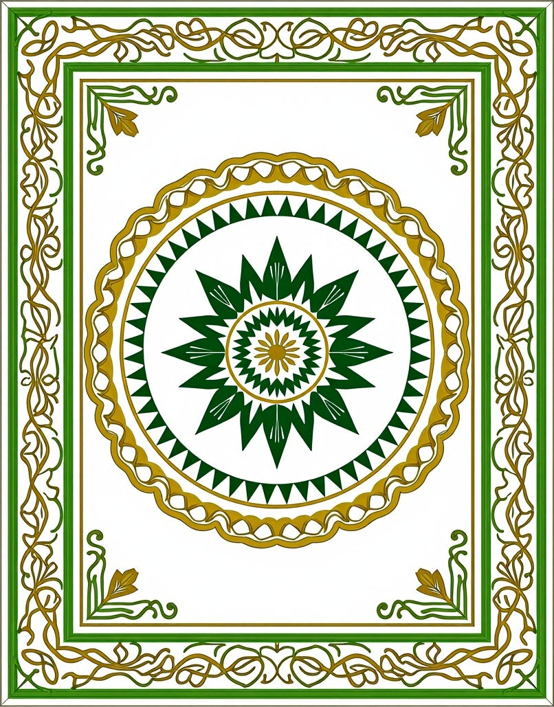 Ornate Green Gold Central Medallion Rug