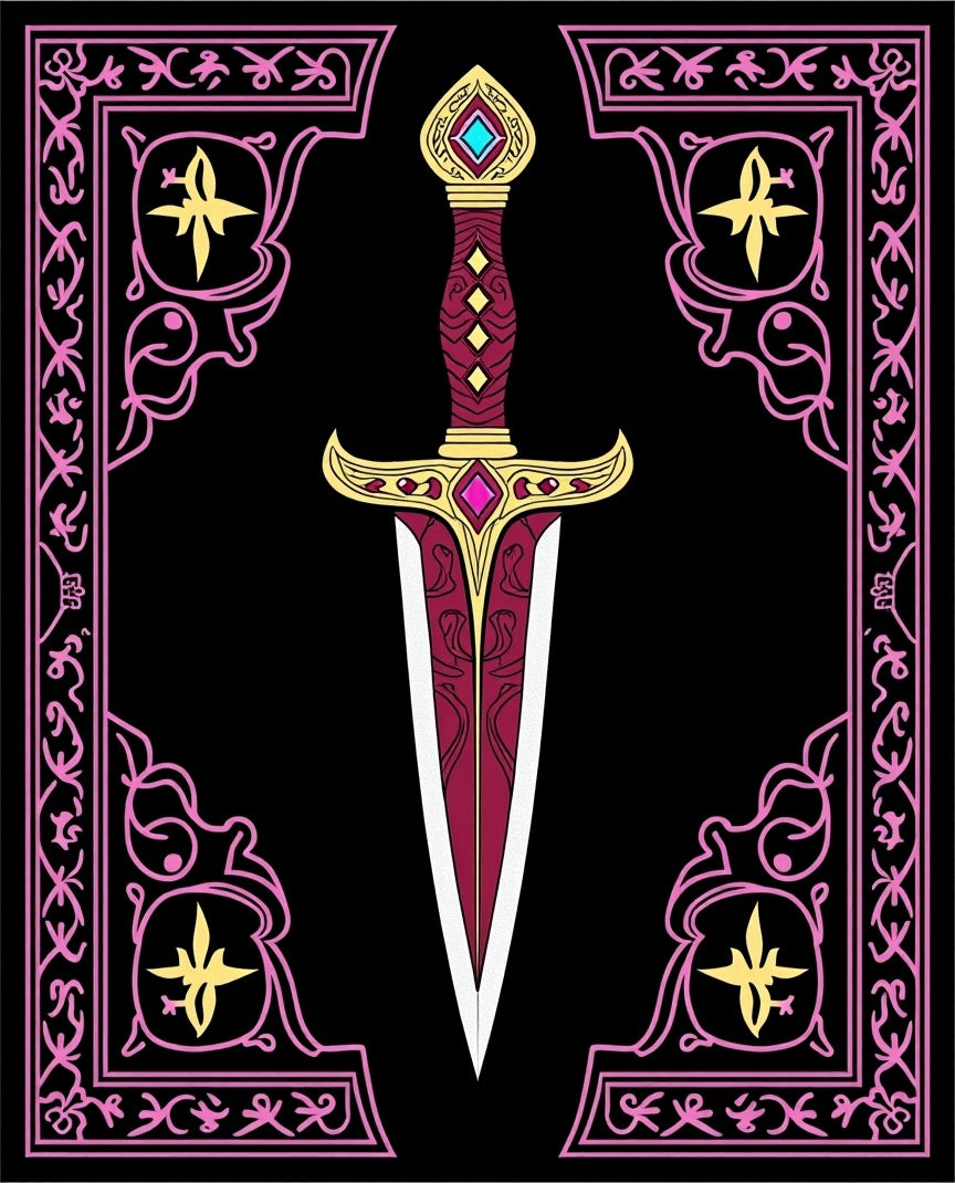 Gothic Sword With Pink Floral Border Rug