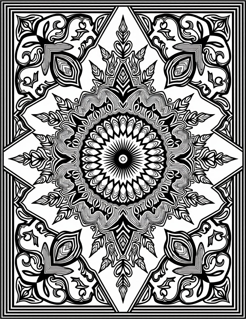 Intricate Black White Floral Mandala Rug