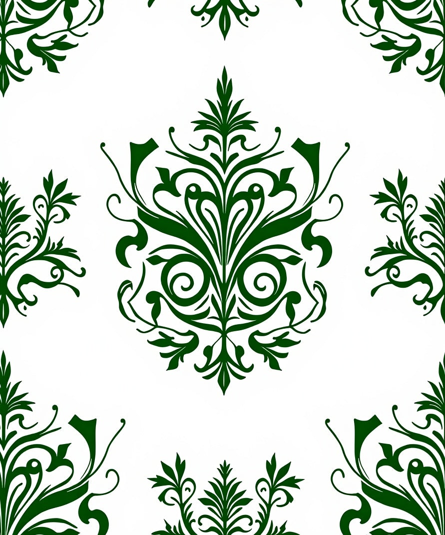 Elegant Symmetrical Green Floral Pattern Design Rug