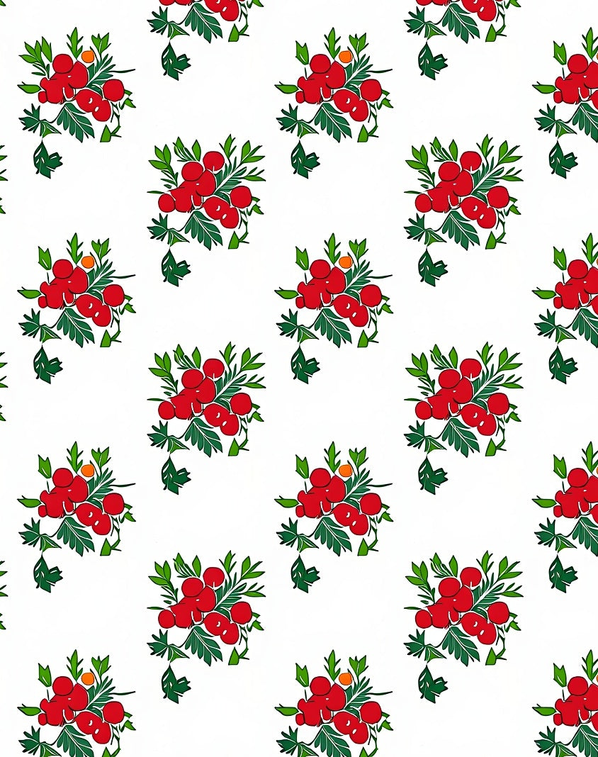 Red Berry And Green Leaf Pattern Rug