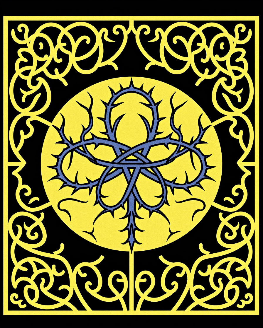 Gothic Black Yellow Scrollwork Rug