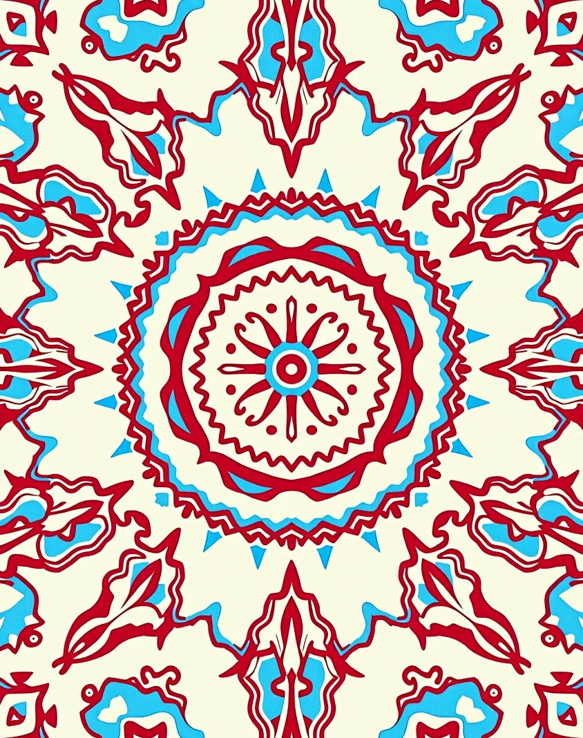 Red Blue Radial Pattern Rug