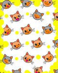 Playful Cat Faces Yellow Dot Pattern Rug