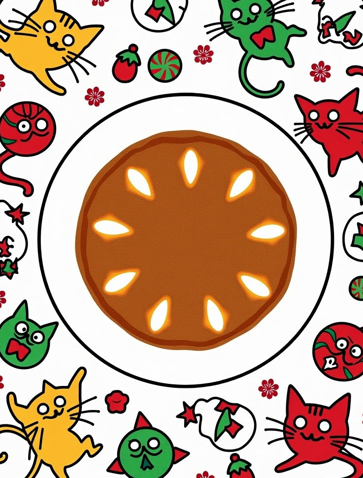 Whimsical Cat Fruit Pattern Rug