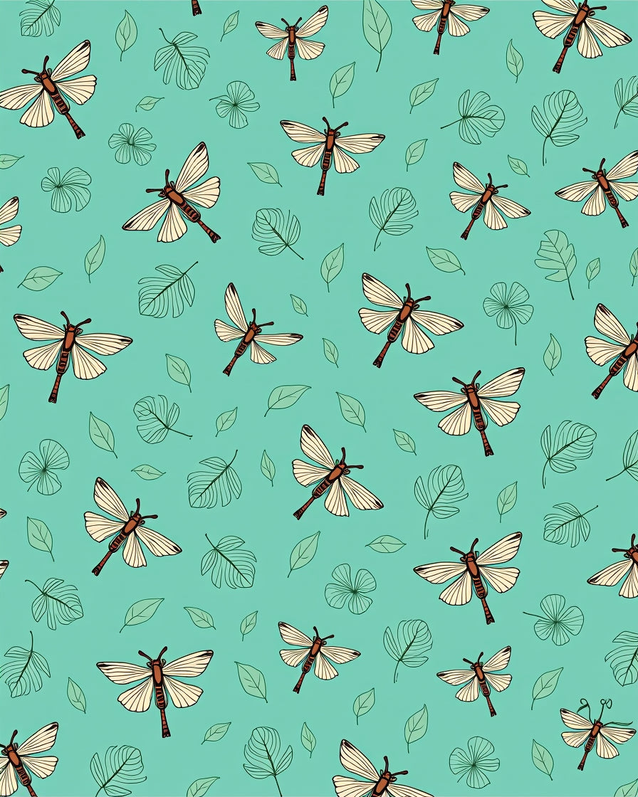 Dragonfly And Leaf Pattern Rug