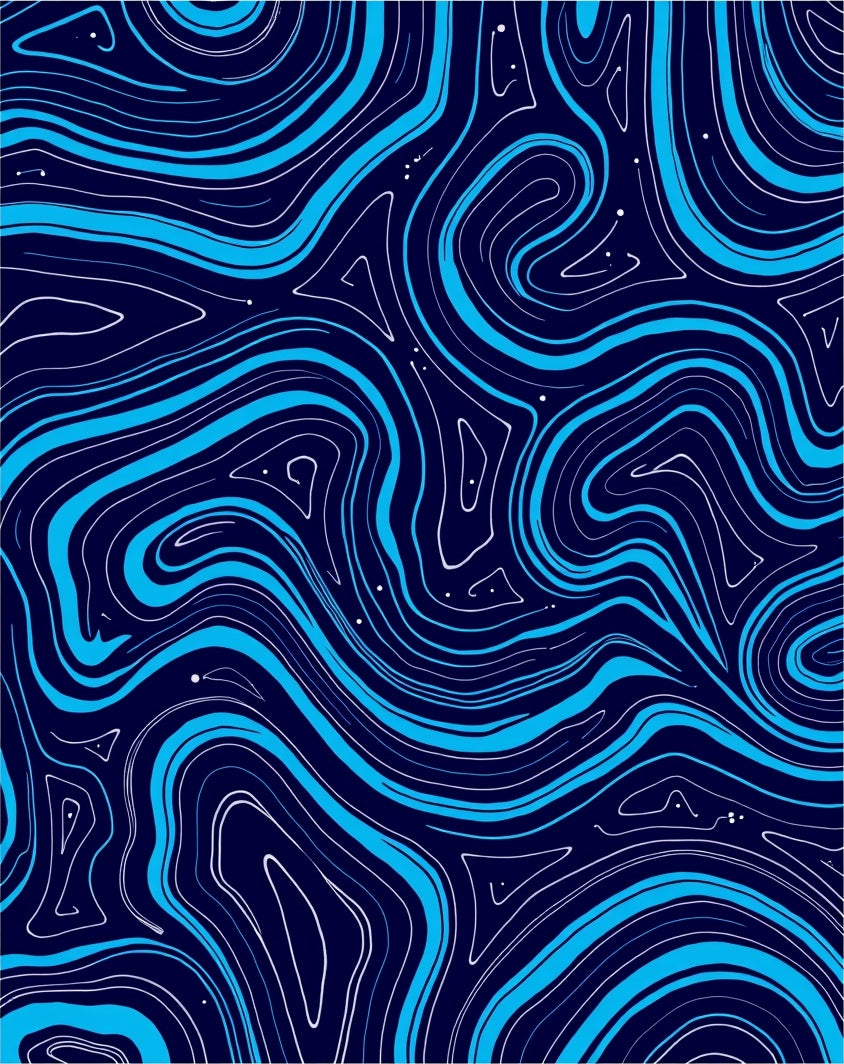 Abstract Blue Swirls Topographic Pattern Rug