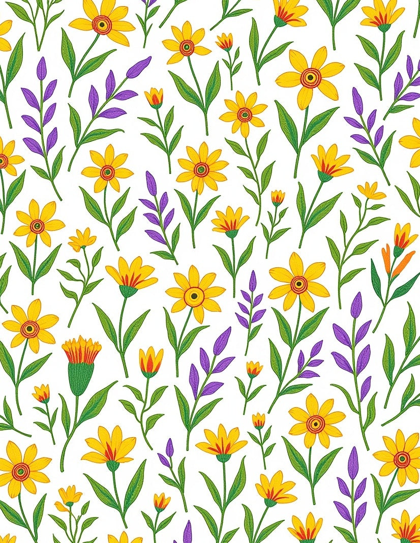 Yellow and Purple Floral Pattern Design Rug