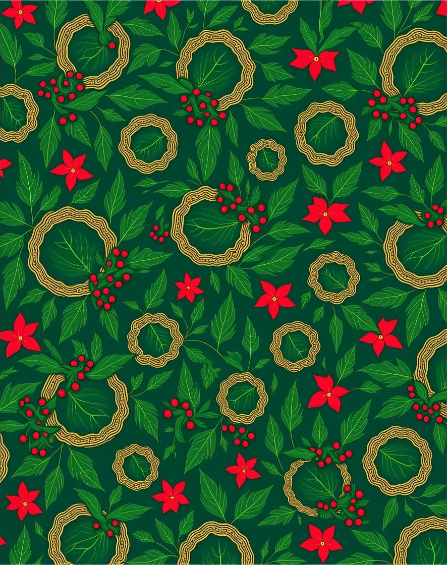 Festive Holly Berry Leaf Pattern Rug