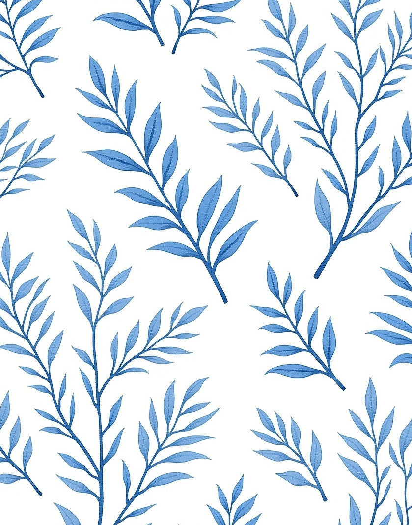 Blue Botanical Leaf Pattern Rug