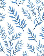 Blue Botanical Leaf Pattern Rug