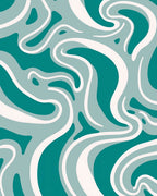 Teal And White Fluid Swirl Pattern Rug