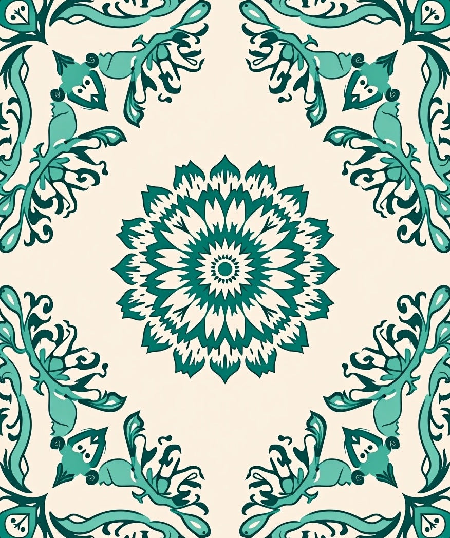 Teal Floral Mandala Pattern Rug