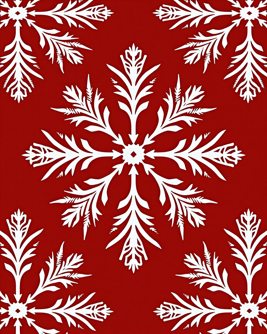 White Snowflakes on Red Pattern Rug