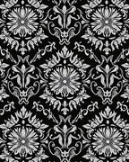 Classic Black White Floral Damask Rug