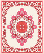 Pink Floral Medallion Border Design Rug